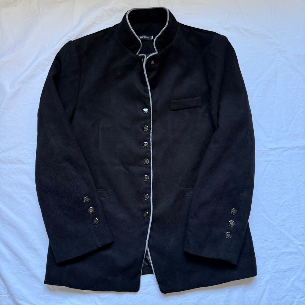ZYFG Military Inspired Jacket, Snap Front, Black w/ Grey Piping, Euro size XXL